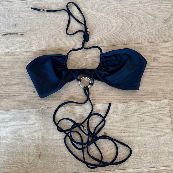 Dundas x Revolve - Joelle O Ring Wrap Tie Bikini Top in Black - Picture 1 of 5